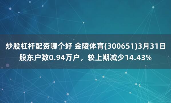 炒股杠杆配资哪个好 金陵体育(300651)3月31日股东户数0.94万户，较上期减少14.43%
